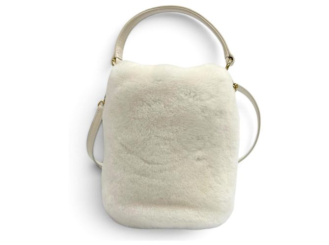 Borsa a tracolla Miu Miu 5BE085 in pelliccia di pecora con logo in metallo Bianco - vista 4
