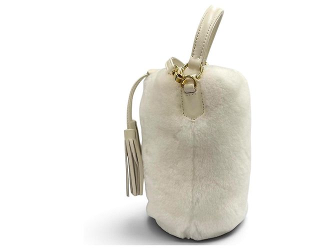 Borsa a tracolla Miu Miu 5BE085 in pelliccia di pecora con logo in metallo Bianco - vista 5
