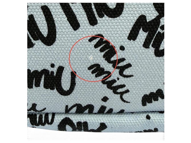Miu Miu MIUMIU 5RM008 Canvas Logo Print Bird Motif Drawstring Bag Schwarz Hellblau - Ansicht 13