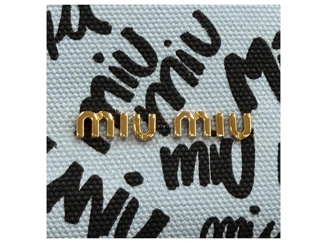 Miu Miu MIUMIU 5RM008 Canvas Logo Print Bird Motif Drawstring Bag Schwarz Hellblau - Ansicht 8