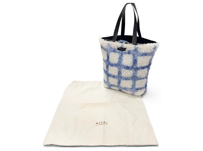 Sac cabas Marni Mouton en cuir de vachette Noir Blanc Bleu - vue 2