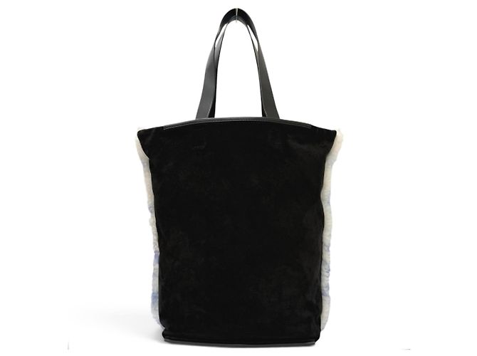 Sac cabas Marni Mouton en cuir de vachette Noir Blanc Bleu - vue 3