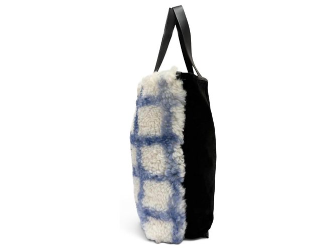 Sac cabas Marni Mouton en cuir de vachette Noir Blanc Bleu - vue 4