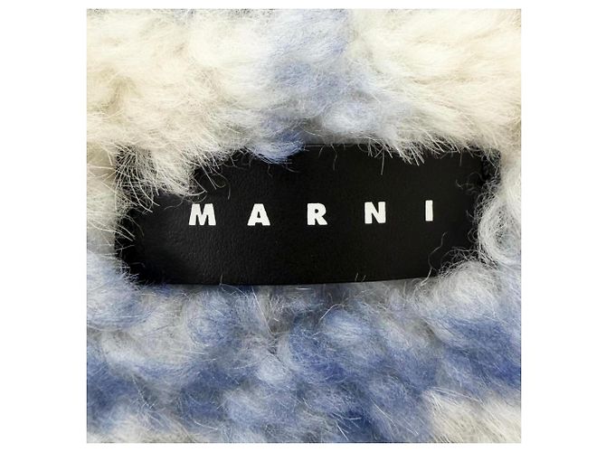 Sac cabas Marni Mouton en cuir de vachette Noir Blanc Bleu - vue 9