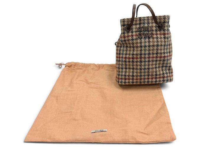 Borsa a tracolla Miu Miu in tweed pied-de-poule e pelle con logo Multicolore - vista 2