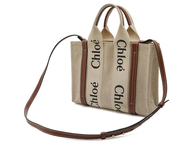 Borsa Tote Chloé Woody Small Marrone Beige - vista 3