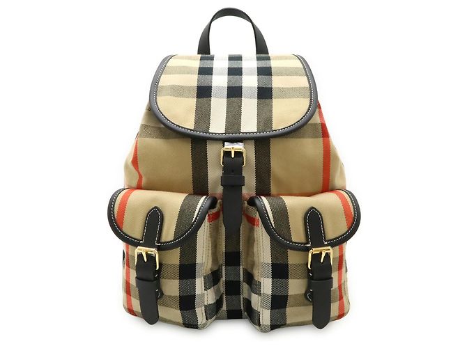Zaino Burberry House Check in tela e pelle Rosso Beige Marrone scuro - vista 2