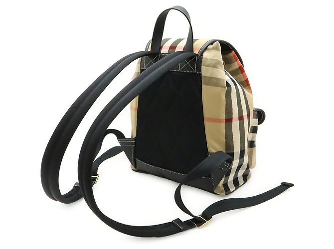 Zaino Burberry House Check in tela e pelle Rosso Beige Marrone scuro - vista 3