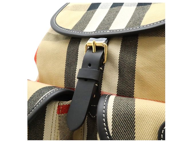 Zaino Burberry House Check in tela e pelle Rosso Beige Marrone scuro - vista 7