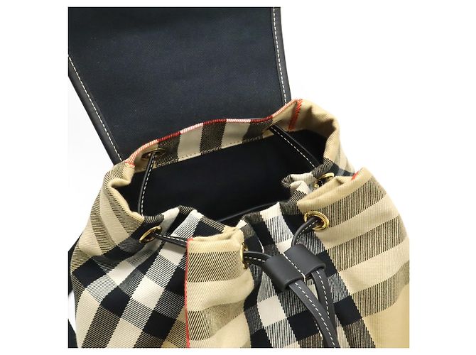 Zaino Burberry House Check in tela e pelle Rosso Beige Marrone scuro - vista 8