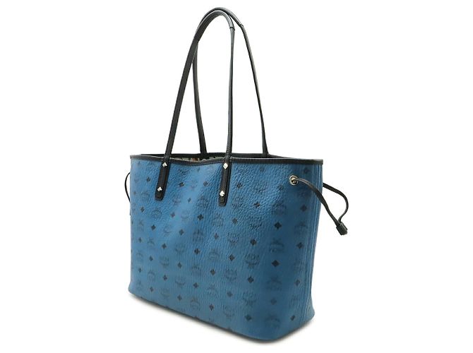 Borsa Tote MCM Visetos Glam Nero Blu - vista 3
