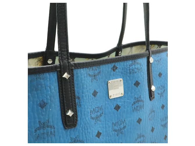Borsa Tote MCM Visetos Glam Nero Blu - vista 9