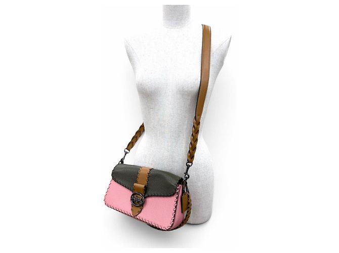COACH C4106 Georgie 2-Way Leather Saddle Bag Braun Pink Khaki - Ansicht 2