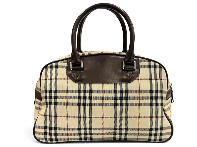 Sac Duffle en cuir BURBERRY Vintage Nova Check Marron Beige - vue 2