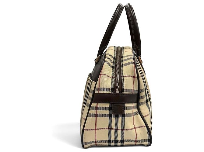 Sac Duffle en cuir BURBERRY Vintage Nova Check Marron Beige - vue 3