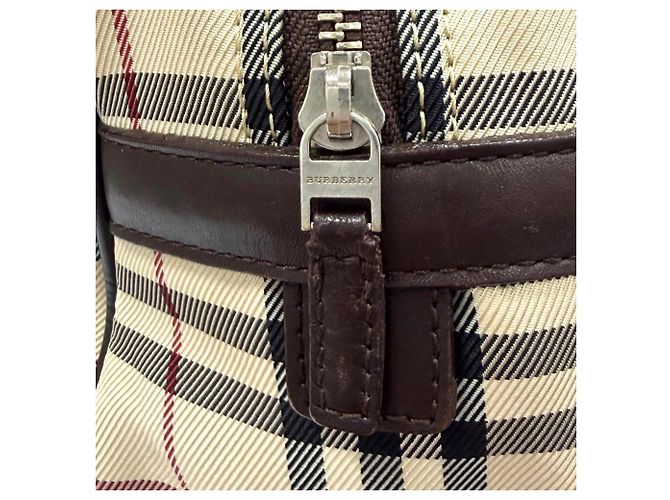 Sac Duffle en cuir BURBERRY Vintage Nova Check Marron Beige - vue 9