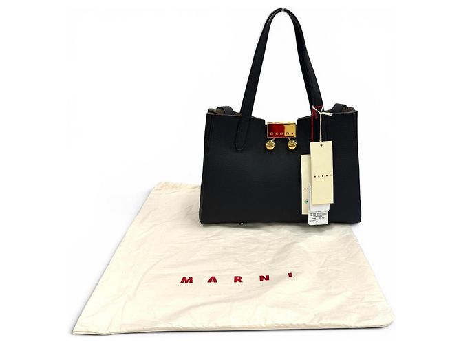 Marni Trancaloo Leder-Tote-Bag mit Logo-Hardware Schwarz - Ansicht 2