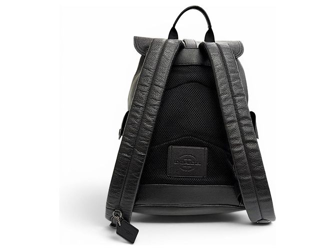 Coach Hudson Logo Leather Patch Backpack Black - view 2