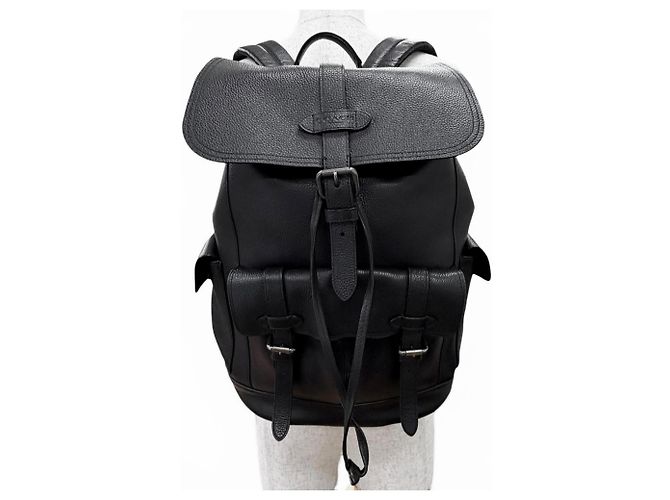 Coach Hudson Logo Leather Patch Backpack Black - view 3