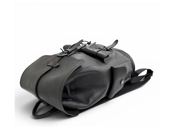Coach Hudson Logo Leather Patch Backpack Black - view 4