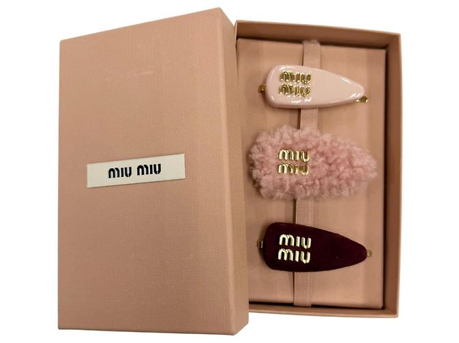 Miu Miu Leder-Haarklammer-Set Pink Bordeaux - Ansicht 2
