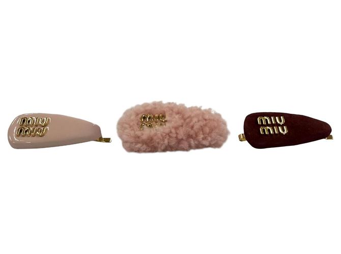 Miu Miu Leder-Haarklammer-Set Pink Bordeaux - Ansicht 3