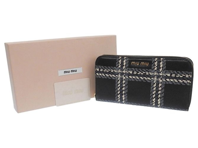Cartera larga de cuero con cremallera redondeada Miu Miu Castaño Negro Beige - vista 2