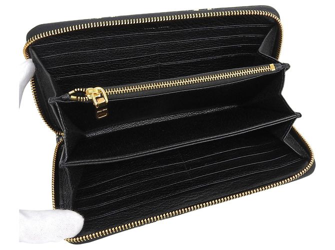 Cartera larga de cuero con cremallera redondeada Miu Miu Castaño Negro Beige - vista 6