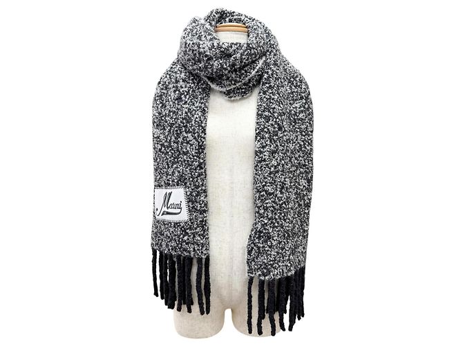Marni langer Stola aus Alpaka-Bouclé-Gewebe mit Logo-Patch Schwarz Weiß - Ansicht 2