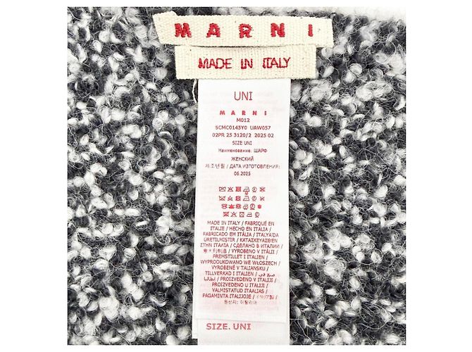 Marni langer Stola aus Alpaka-Bouclé-Gewebe mit Logo-Patch Schwarz Weiß - Ansicht 7