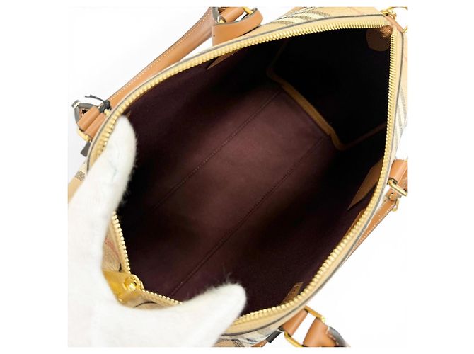 Burberry Medium Bowling Nova Check Pattern Bag Brown Beige - view 11