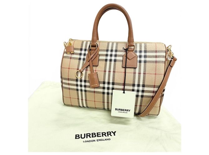 Burberry Medium Bowling Nova Check Pattern Bag Brown Beige - view 2