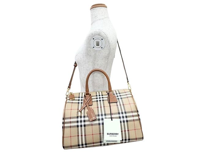 Burberry Medium Bowling Nova Check Pattern Bag Brown Beige - view 3