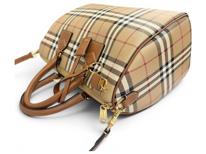 Burberry Medium Bowling Nova Check Pattern Bag Brown Beige - view 5