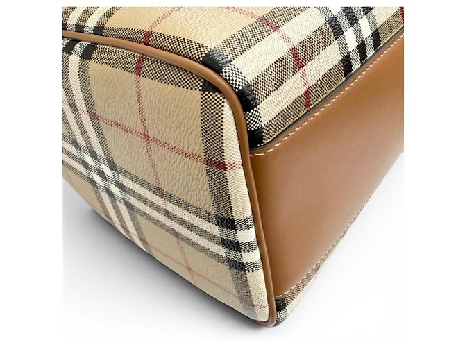 Burberry Medium Bowling Nova Check Pattern Bag Brown Beige - view 7
