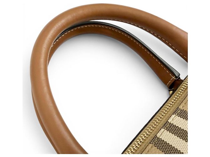 Burberry Medium Bowling Nova Check Pattern Bag Brown Beige - view 8