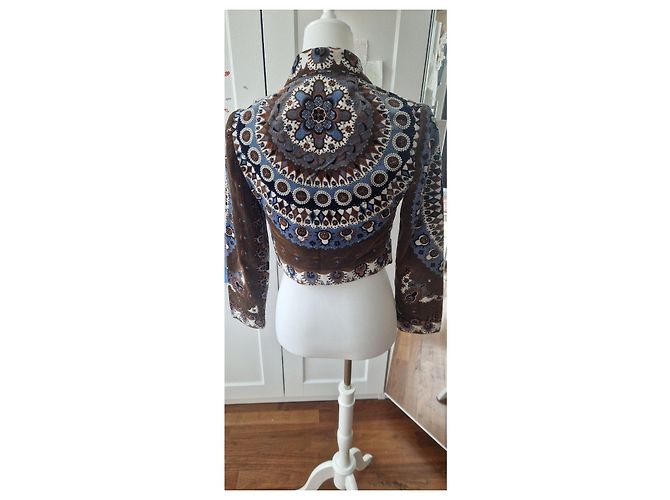 Emilio Pucci Vintage Samt Crop Blazer Braun Weiß Blau Orange - Ansicht 3