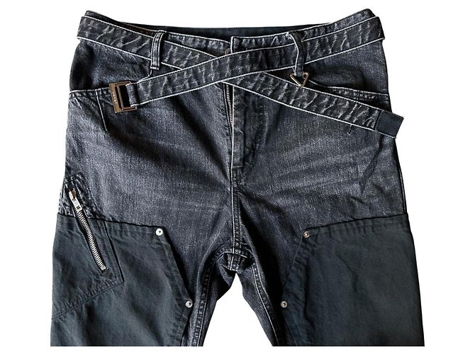 Pantalon Sacai Denim Noir Patchwork Homme - vue 11