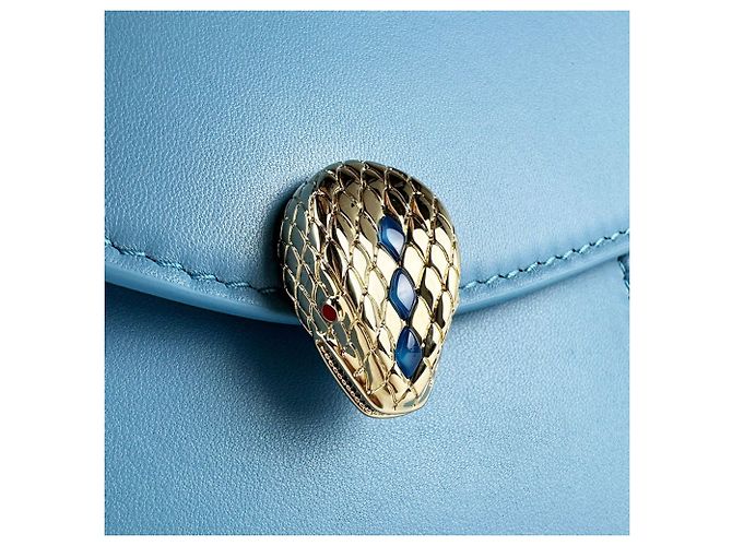 Bulgari Borsa a tracolla in pelle Bvlgari Serpenti Forever Blu - vista 12