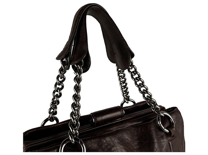 Bolsa de mão Chanel em couro marrom - vista 10
