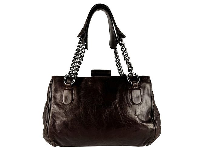 Bolsa de mão Chanel em couro marrom - vista 3