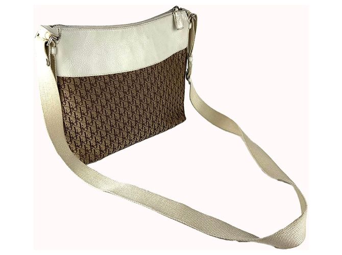 Borsa a tracolla Christian Dior in tela e pelle Marrone Crudo - vista 13