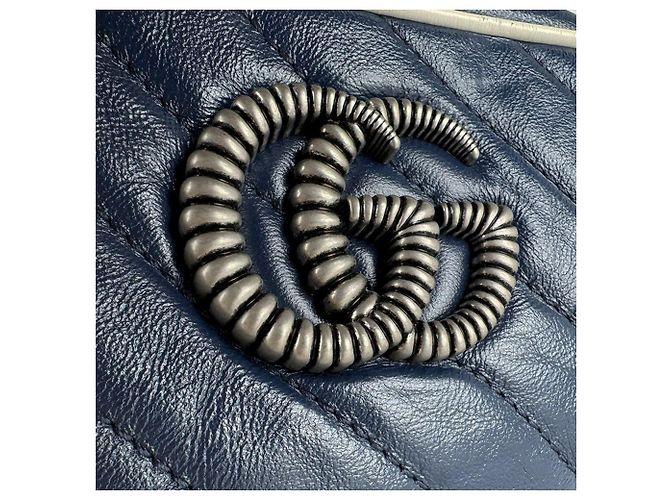 Borsa a Tracolla Gucci GG Marmont Crudo Blu navy - vista 11