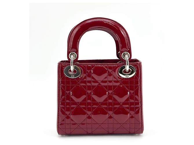 Christian Dior Lady Dior Cannage Stitch Patent Mini Rosso - vista 2
