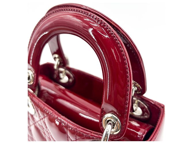 Christian Dior Lady Dior Cannage Stitch Patent Mini Rosso - vista 7
