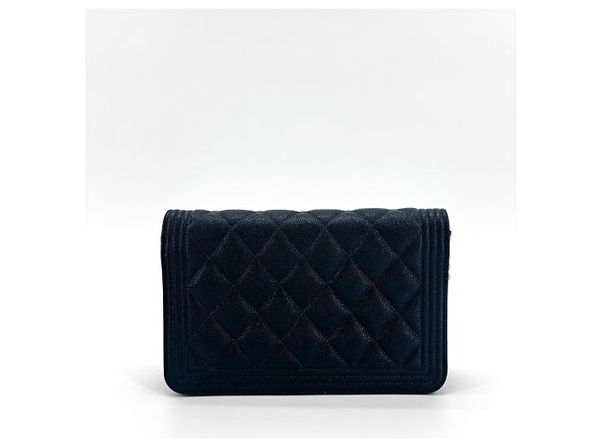 Chanel Boy Wallet on Chain Quilted Caviar Mini Blu navy - vista 2