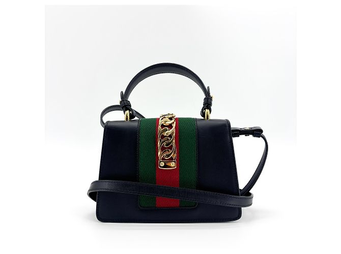 Gucci Sylvie Top Handle Leather Mini Nero - vista 2