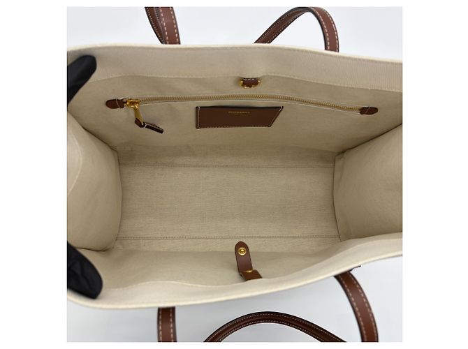 Burberry Freya Shopping Canvas with Leather Medium Beige - vista 5