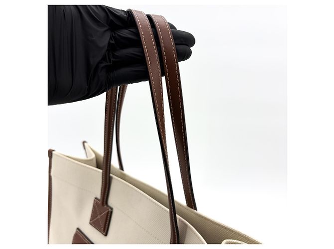 Burberry Freya Shopping Canvas with Leather Medium Beige - vista 7