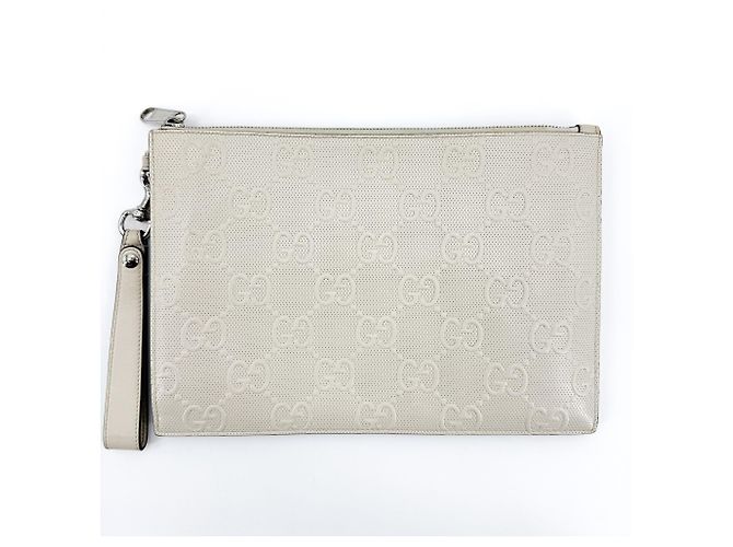Pochette Gucci en cuir perforé embossé GG Blanc - vue 2